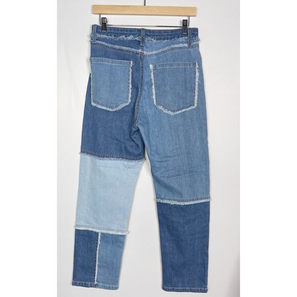 Wild Fable Size 6 Highest Rise Slim Straight Patchwork Denim Jeans Fringe Detail - Picture 2 of 10